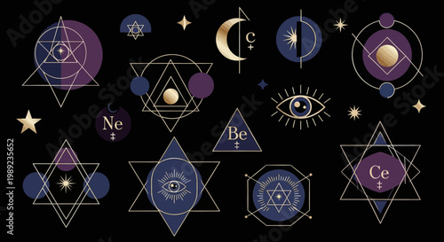 Mystical Alchemy Symbols and Sacred Geometry Elements Set