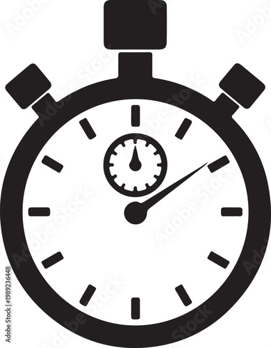 A black and white image of a stopwatch Vector, illustration