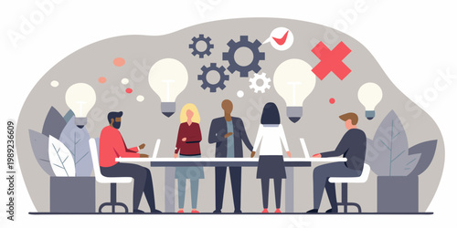 Diverse team collaborates around a table with ideas and problem solving