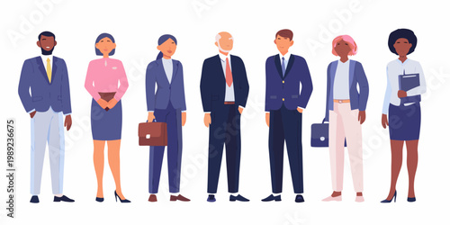 Diverse group of business professionals standing in a formal row