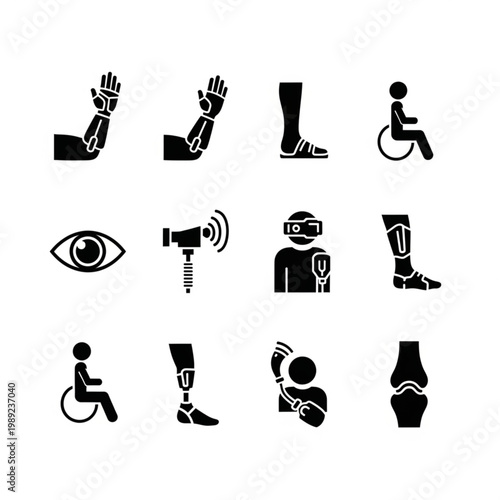 Prosthetic Limbs and Disability Icons Set.