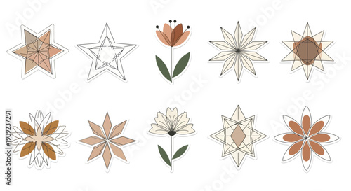 Boho Floral and Star Sticker Set in Earthy Tones