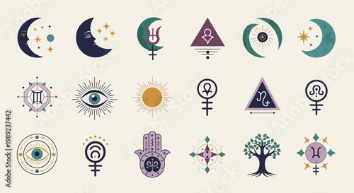 Set of Mystical Esoteric Symbols and Celestial Icons