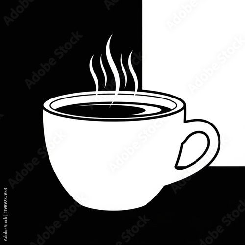 Steaming Hot Coffee in White Cup.