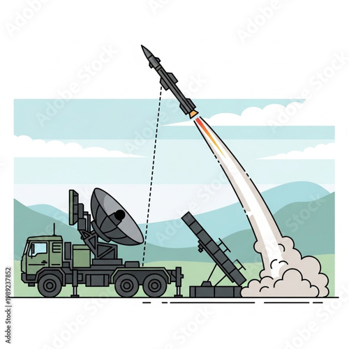 Military Missile Launching from Green Truck.
