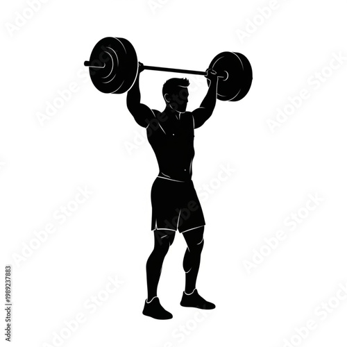 Man Lifting Heavy Barbell Overhead Silhouette.