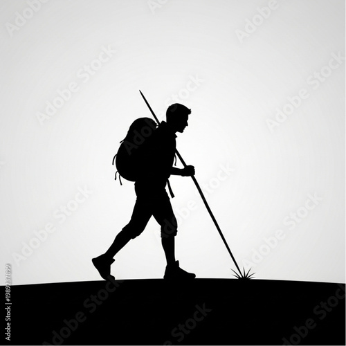 Man Hiking with Backpack and Trekking Poles.