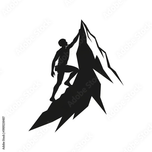 Silhouette of Climber on Mountain Peak.