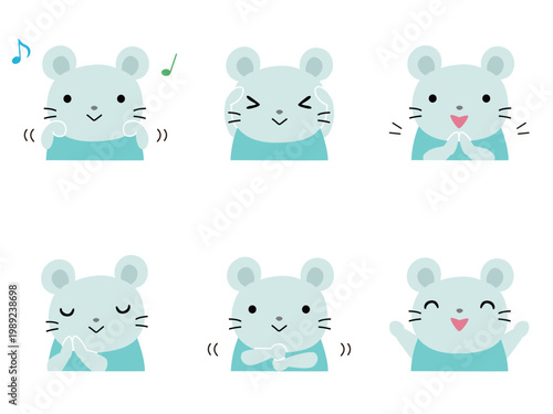 手遊びをするネズミのイラストセット 主線なし