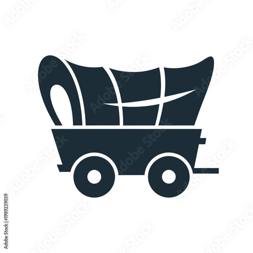 Covered Wagon Silhouette Icon, Old West Transportation, Vintage Travel Vector