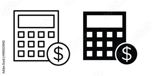 finance calculator icon set, isolated on white background flat vectors