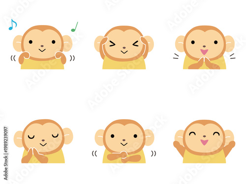 手遊びをするサルのイラストセット 主線なし
