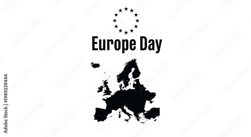 Obraz premium Europe Day celebration vector graphic with map and stars symbol