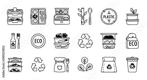 Healthy school lunchbox icons with balanced meal portions fruits vegetables and protein vector