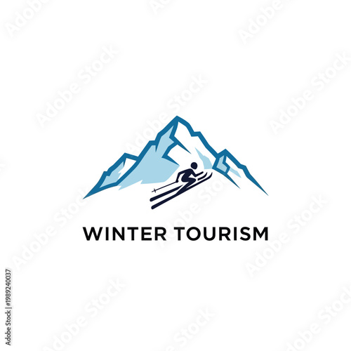Winter tourism ski resort mountain logo.