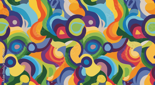 Vibrant Abstract Seamless Pattern with Colorful Swirling Shapes and Fluid Curves