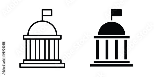 Government icon set, isolated on white background flat vectors