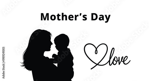 Mother and baby silhouette vector illustration expressing love and maternal bond for Mother's Day design.