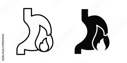 Heartburn icon set, isolated on white background flat vectors