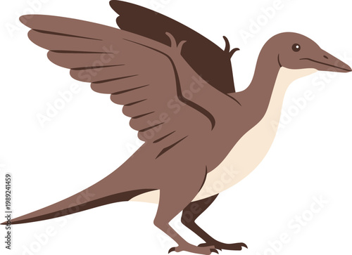 Illustration of Brown Dinosaur Bird Flying Wings Spread