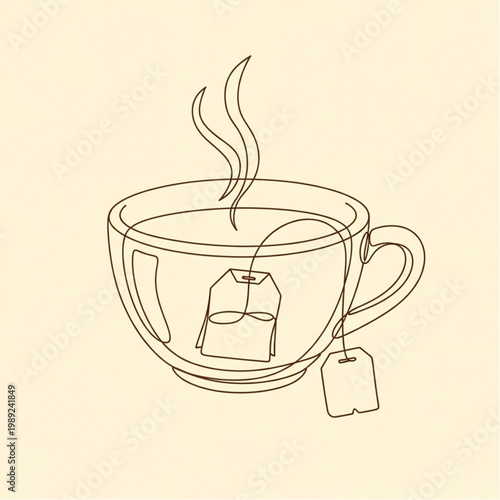 Steaming Cup of Tea with Tea Bag.