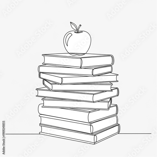 Stack of Books with Apple on Top.