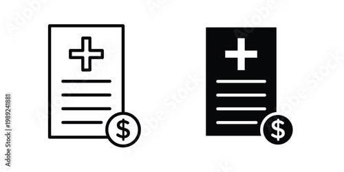 Hospital bill icon set, isolated on white background flat vectors