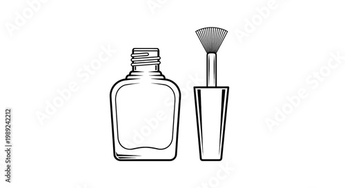 Nail polish bottle and brush applicator line art illustration