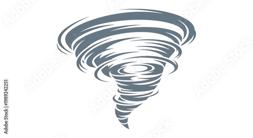 Stylized grey tornado whirlwind illustration representing a natural disaster, powerful storm, or vortex