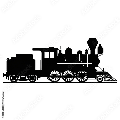 Vintage Steam Locomotive Silhouette Profile View.