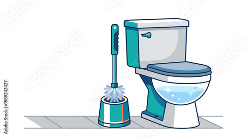 Toilet Brush and Ceramic Toilet Bowl.