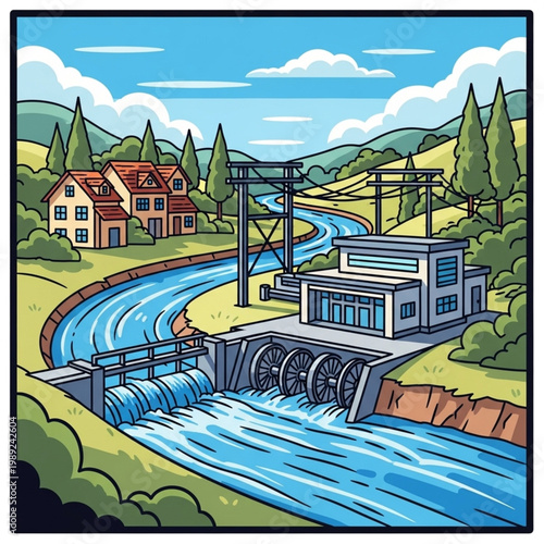 Hydroelectric Dam Power Station Water Flow.