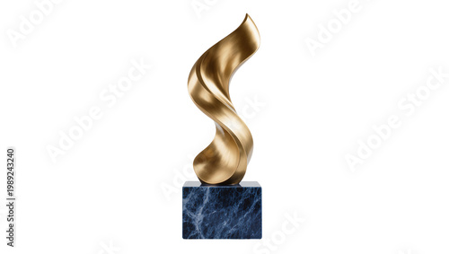 Fotografie Elegant golden abstract sculpture with a flowing, dynamic form, gracefully resti
