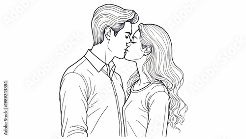Romantic couple kissing, love illustration, relationship vector, affectionate people