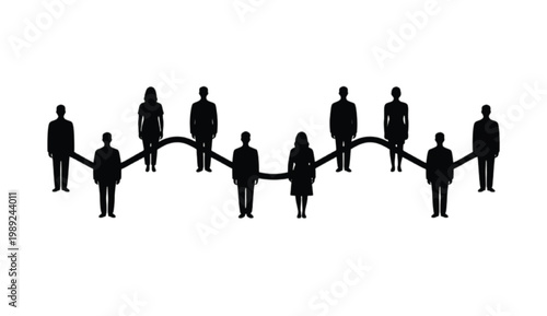 Teamwork collaboration silhouette composition showing connected people network support unity and cooperation concept for corporate communication and marketing design