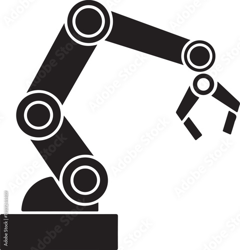 Black industrial robot arm icon vector illustration of robotic manipulator isolated on white background 