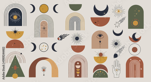 Boho Celestial Elements and Mystical Symbols Set
