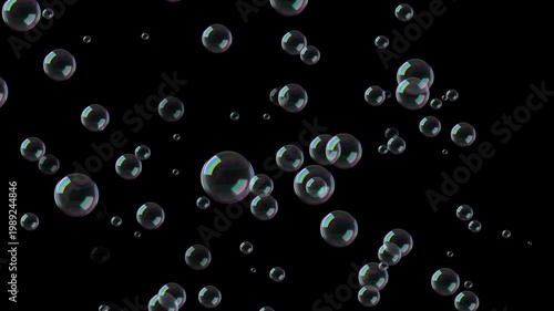 Animation of Shop bubbles fly up seamless loop animation. Rise of bubbles on black background. Full HD. 4K