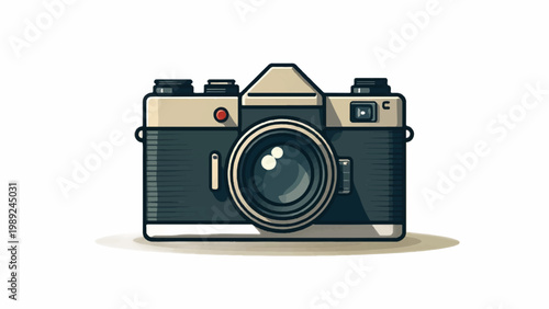 Vintage Camera, Retro Photography Equipment, Black and Beige Illustration, Vector Graphic