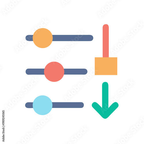 Flat design settings panel with sliders and arrow indicating adjustments and preferences