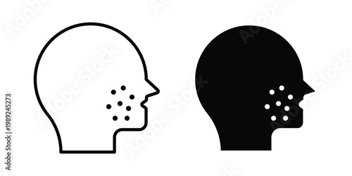 Man acne on face icon set, isolated on white background flat vectors
