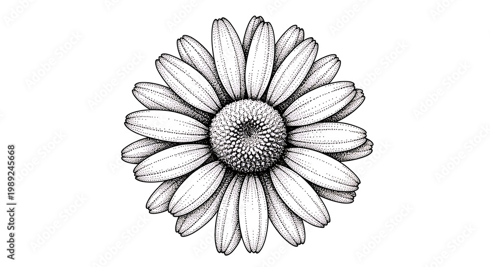 Fototapeta premium Black and white daisy flower illustration
