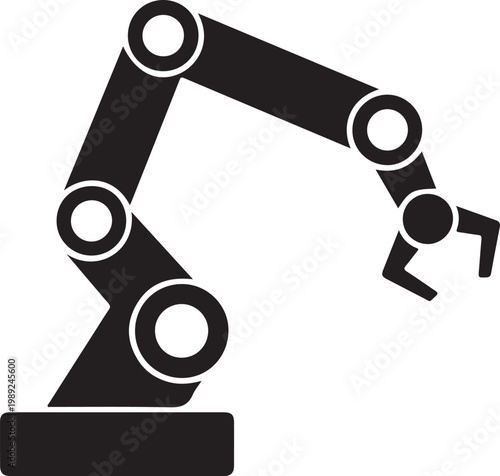Black industrial robot arm icon vector illustration of robotic manipulator isolated on white background 