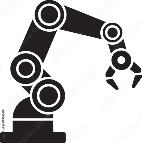 Black industrial robot arm icon vector illustration of robotic manipulator isolated on white background 