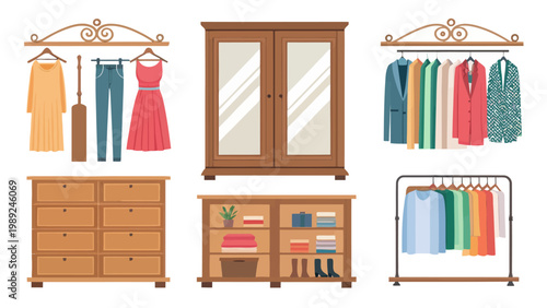 A collection of various clothing and furniture items for organization and storage