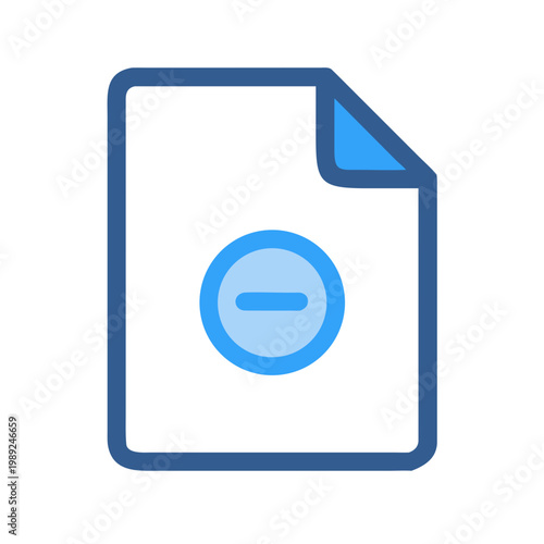 Blue document icon with minus symbol on black background, data removal concept