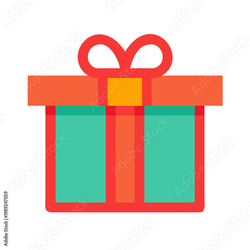 A modern flat style graphic of a gift box with a bow on top