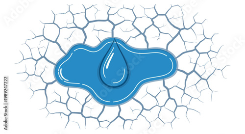 Cracked Dry Earth with Water Droplet and Puddle Illustration