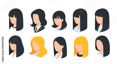 Diverse collection of female avatar faces featuring various hairstyles and colors for profile icons or social media use.
