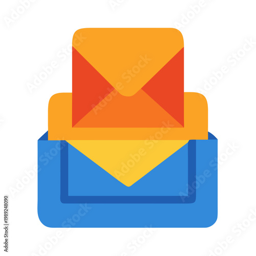 Stylized mailbox icon with letters protruding, flat design on a black background